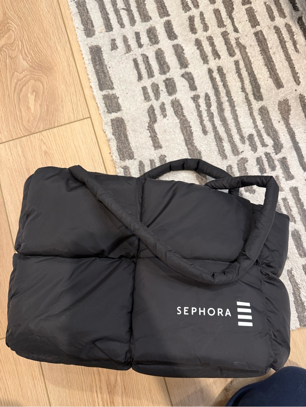 Sephora Black Puffer Tote Bag - Quilted Carryall